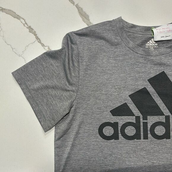 Adidas | Climalite Boys Grey T Shirt Black Logo gray Size XL 14/16 - Picture 4 of 16